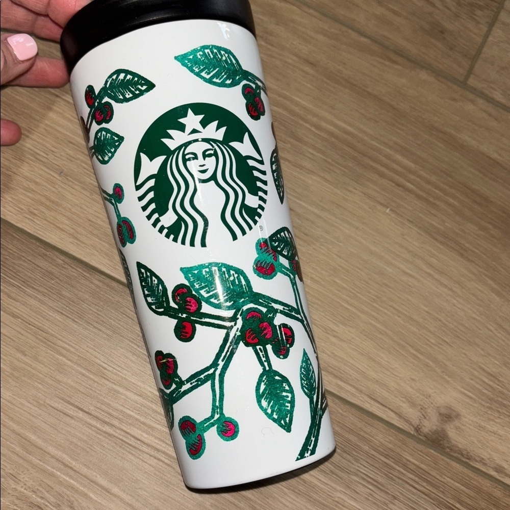 Starbucks 2016 Holly Berry Christmas stainless steel travel mug 16 fluid ounce - Picture 2 of 6